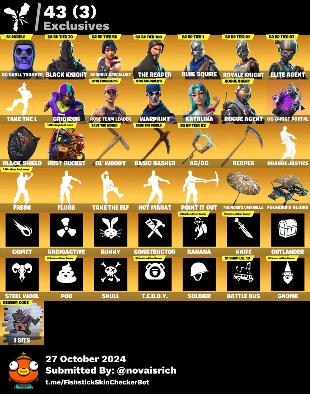 91 Skins + OG Skull Trooper + Black Knight + OG STW + Fresh + Rare Banners