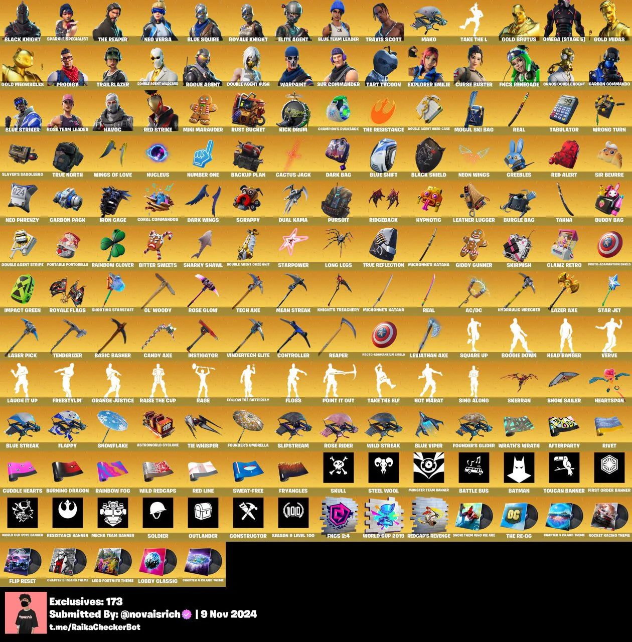 257 Skins + Black Knight + Travis Scott + Mako + OG STW + Trailblazer + Many More