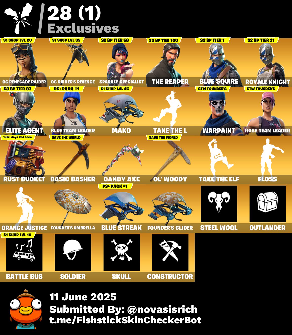 82 Skins Renegade Raider + Raiders Revenge + Floss + OG STW