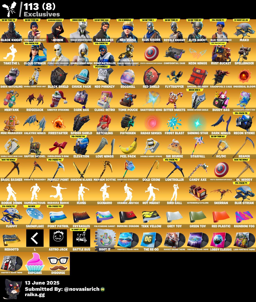 220 Skins + Black Knight + IKONIK + Rogue Spider Knight + Neo Versa