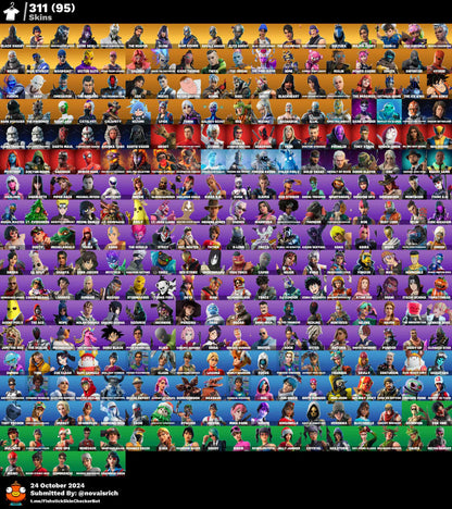 331 Skins + Black Knight + Dark Skully + Glow + Minty + Chun-Li + Huntmaster + Rogue Spider Knight + OG STW + Fresh + TTv Packs + Victor Elite + The Champion