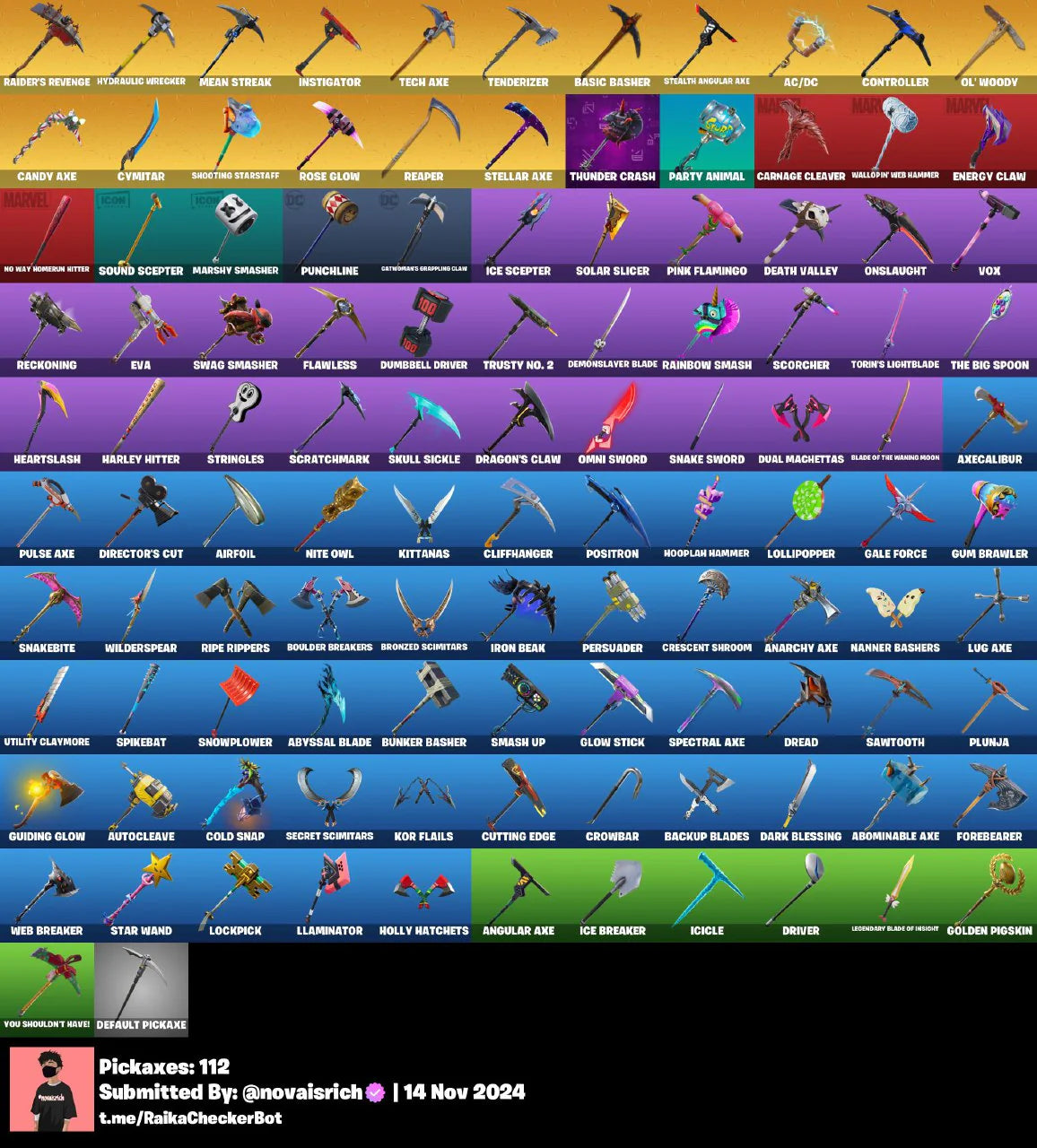 188 Skins + OG Ghoul Trooper + Raiders Revenge + Black Knight + Galaxy + Ikonik + Stealth Reflex + Fresh