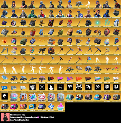 234 Skins + Black Knight + Stealth Reflex + Mako + Royale Bomber + 2019 WC Skin + OG STW + Trailblazer + Many more