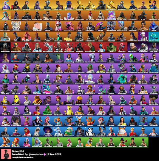 209 Skins + Ikonik + Galaxy + Glow + Travis + Astro Jack + Take the L + Masterchief + OG STW