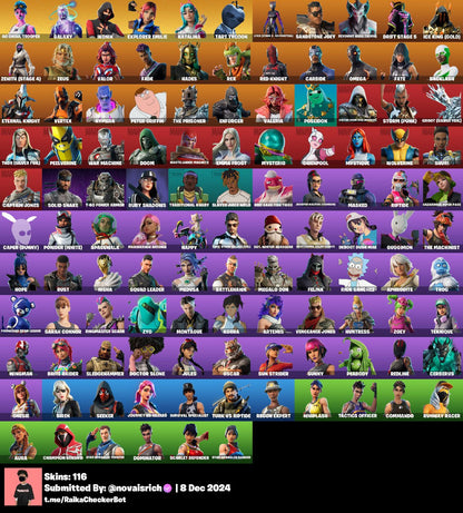 116 Skins + OG Ghoul + Galaxy + Ikonik + Minty Axe + Leviathan Axe + Fresh + Scenario