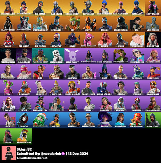 80 Skins Renegade Raider + Raiders Revenge + Floss + Sparkle + Take the L + OG STW + Mako