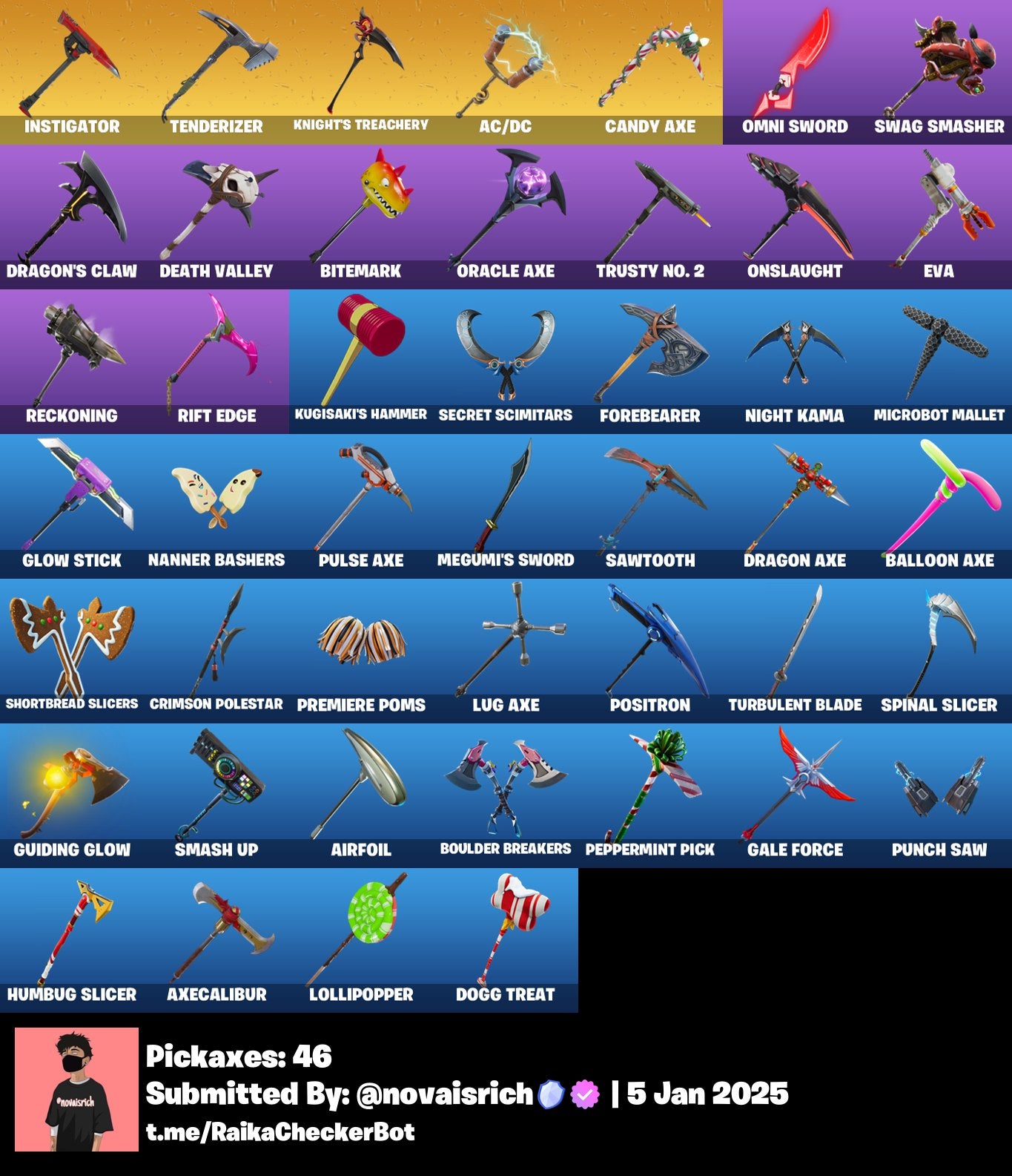 60 Skins + OG Ghoul Trooper + OG Skull Trooper + Black Knight + Mako + Fresh + Trailblazer + Candy Axe&nbsp;