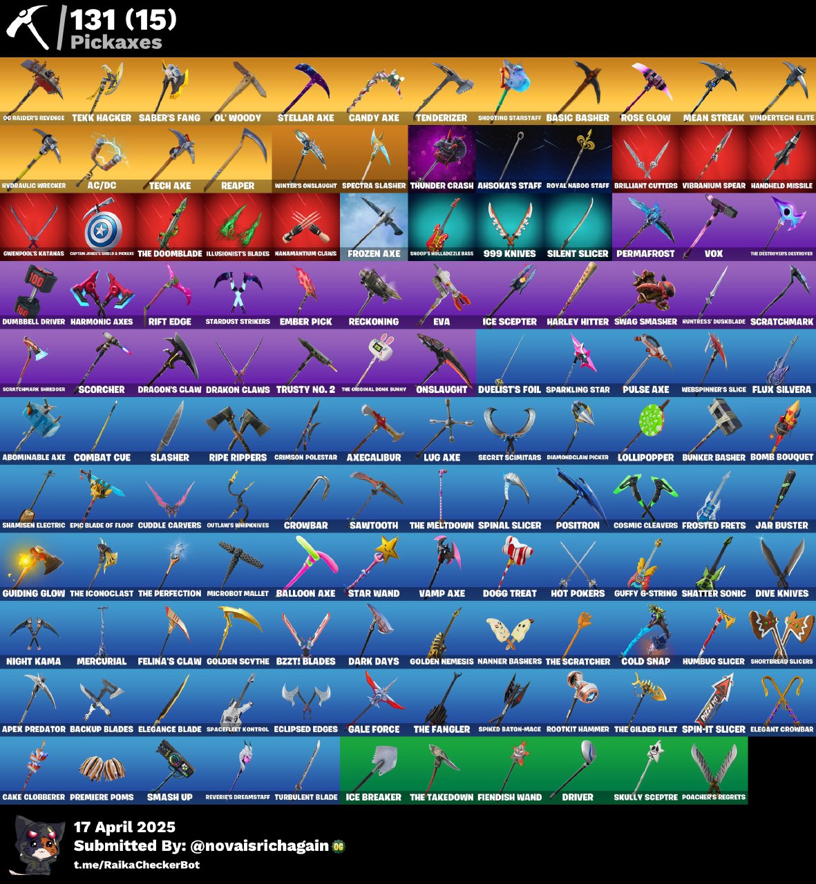 153 Skins + OG Skull + Raiders Revenge + Wildcat + Galaxy + Black Knight + OG STW + Mako + Trailblazer + World Warrior + Huntmaster + Tidy + Point it Out