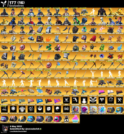 257 Skins + Black Knight + Travis Scott + Mako + Take the : + Omega max + All TTV Packs + OG STW + Many More