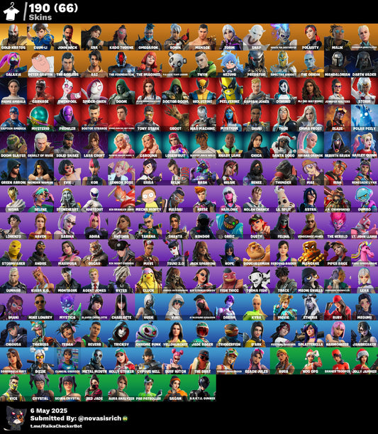 190 Skins + kratos + Leviathan Axe + Chun-Li