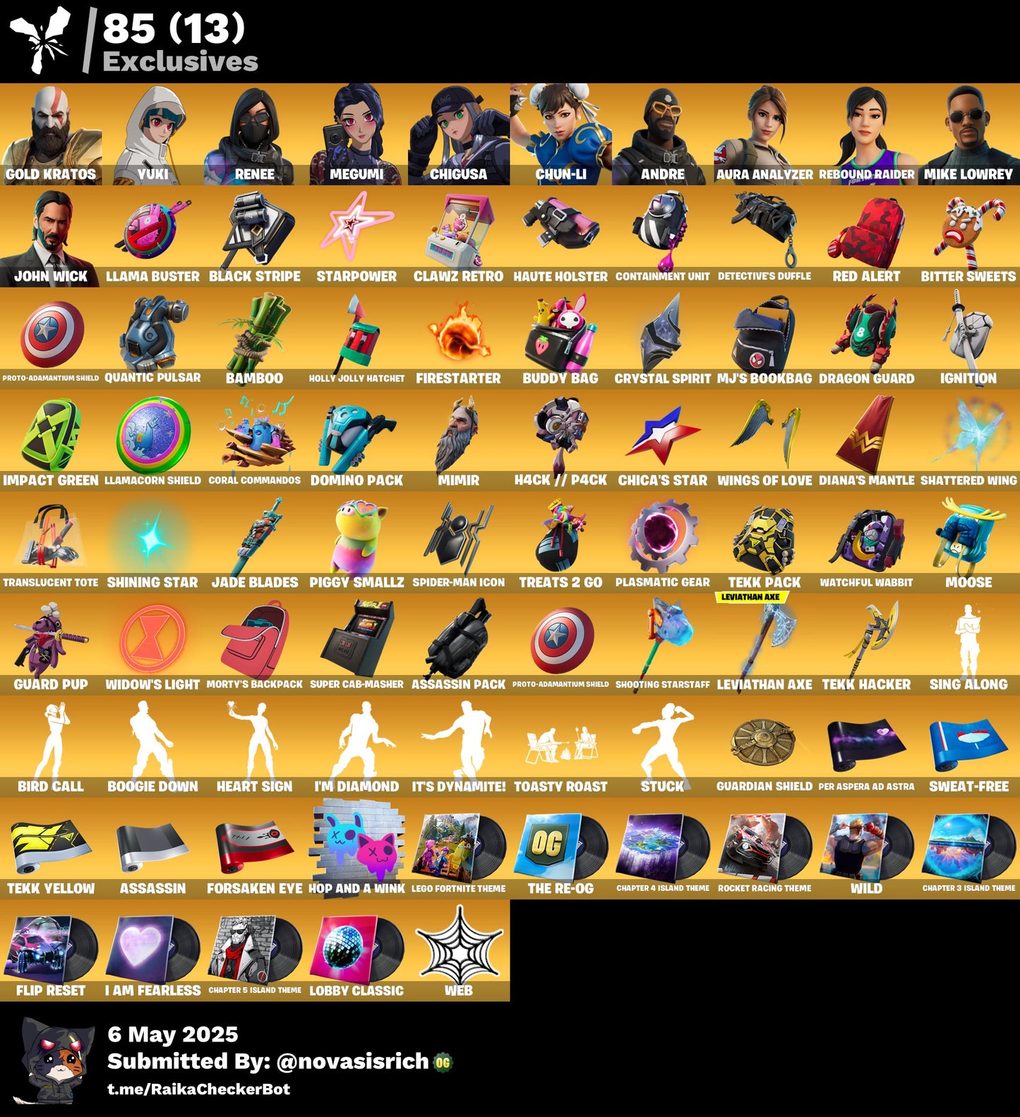 190 Skins + kratos + Leviathan Axe + Chun-Li