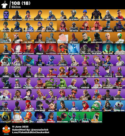 108 Skins OG Skull + Black Knight + OG STW + Mako + Trailblazer + Fresh