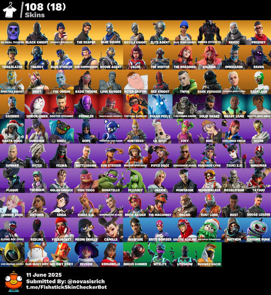 108 Skins OG Skull + Black Knight + OG STW + Mako + Trailblazer + Fresh