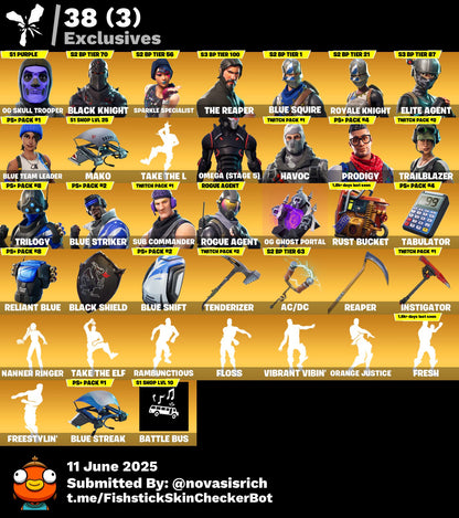 108 Skins OG Skull + Black Knight + OG STW + Mako + Trailblazer + Fresh
