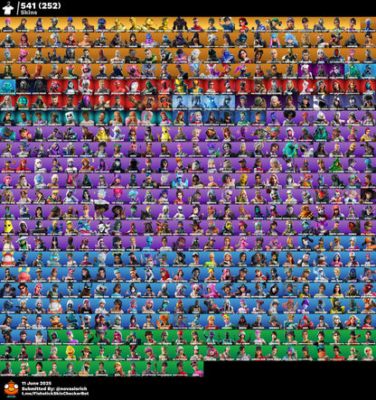 541 Skins + 500 Emotes + Wildcat + Travis Scott + Astro Jack + Rue + Glow + The Reaper + Minty Axe + Omega Max + Chun-Li + World Warrior + Fresh + Leviathan Axe + Trailblazer + So many more