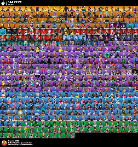 541 Skins + 500 Emotes + Wildcat + Travis Scott + Astro Jack + Rue + Glow + The Reaper + Minty Axe + Omega Max + Chun-Li + World Warrior + Fresh + Leviathan Axe + Trailblazer + So many more