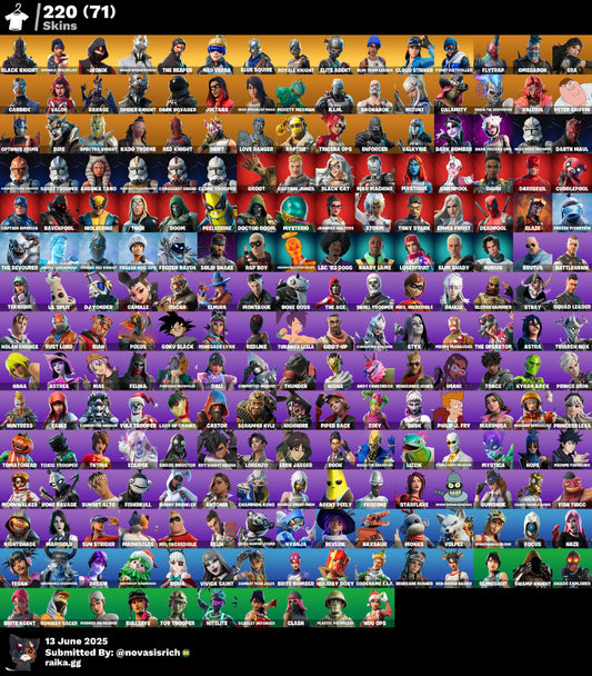 220 Skins + Black Knight + IKONIK + Rogue Spider Knight + Neo Versa